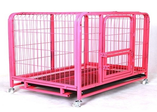 اللون الوردي شبكة أسلاك معدنية قابلة للطي الكلب قفص قفص بيت الكلب يمكن تخصيصها