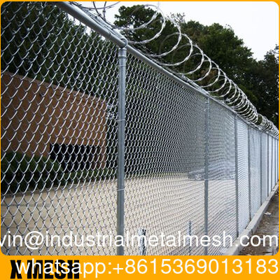 Wholesale High Security Galvanized Chain Link Fence Cost with Barbed Wire on Top.
